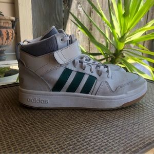 Adidas Cloudfoam Super Hightop Sneakers White Green Stripe Men's US Size 7.5